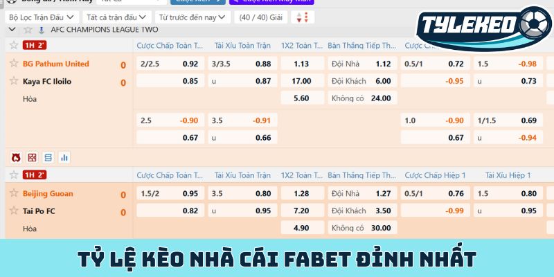 Tỷ lệ kèo nhà cái FABET đỉnh nhất